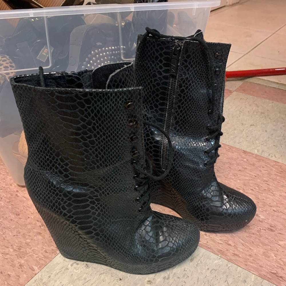 Matiko Snakeskin Wedge Booties